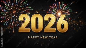 Celebratory Fireworks Display for New Year 2026 with Sparkling Golden Numbers