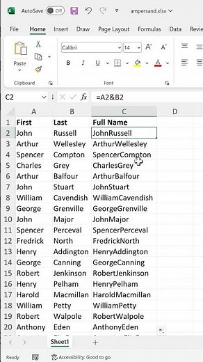 Ampersand, &, And symbol to join text together in excel