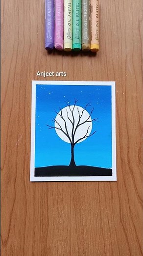 Easy Moonlight Scenery Drawing | Oil Pastel For Beginners #shorts