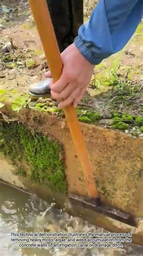 🧹🌊 Manual Drainage Channel Moss Removal and Concrete Cleaning#shorts