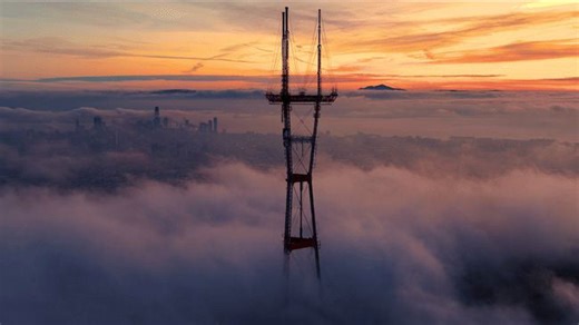 Sunrise Reflects in Fog Over San Francisco Bay