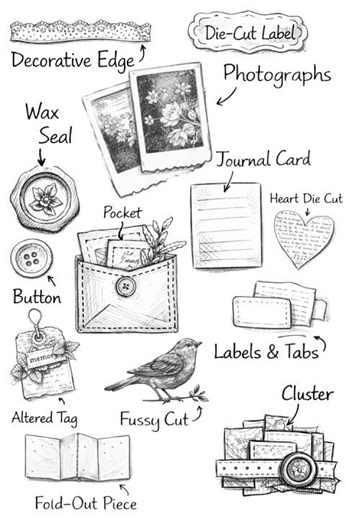 junk journal embellishments and ephemera ideas for scrapbooking, journals and paper crafts