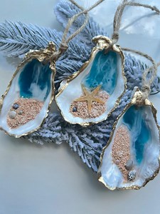 Set of 3 Handmade Oyster Shell Ocean Christmas Ornaments - Etsy
