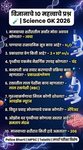 Science GK Marathi | 10 महत्त्वाचे प्रश्न | स्पर्धा परीक्षा खास #science
