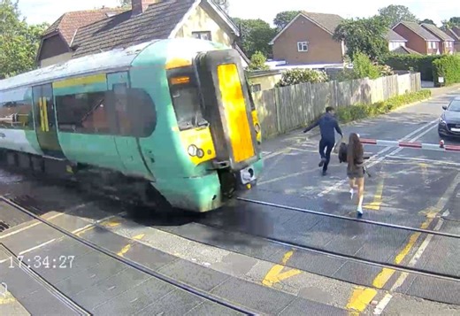 Terrifying footage of level crossing near-misses