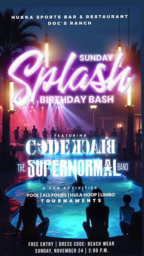 SUNDAY 24TH NOVEMBER🔥 We're headed to Hukka Sports Bar & Restaurant (Doc's Ranch) 🍻 @Hukka Sports Bar & Restaurant The Sunday afternoon POOL Party you know you need. 👙💦🌊 FEATURING All fours Tournament Pool Tournment Hula Hoop & Limbo competition.. & LIVE BANDSS!!!! Entry: FREE FREE FREE!!! Fully Stocked Bar & Food will be avaliable 🍔🌭🌮 SAVE the date... See you there!!! #codeblacktt #livemusic #poolparty #trinidad #sundaysplash #alansoundcompany
