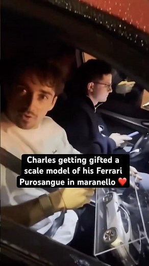 Charles Leclerc getting gifted a scale model of his Ferrari Purosangue in Maranello, Tiffosi #f1