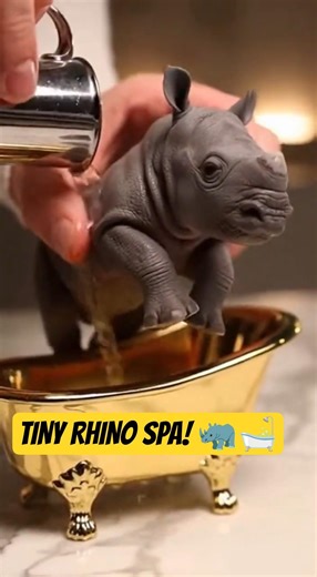 🦏 The world's smallest baby rhino gets a golden spa day! 🥺✨