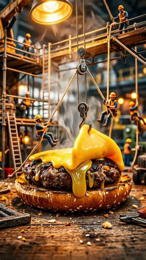Tiny Workers Build a exploding Burger 🍔👷