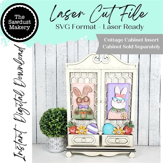 Add-on Bunny Couple Cottage Cabinet Insert SVG | Laser Cut File | Cottage Cabinet Shelf Sitter | Seasonal Insert | Interchangeable Decor - Etsy Australia