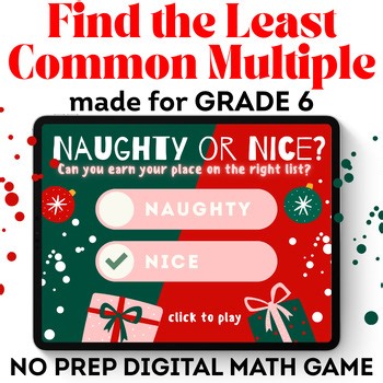 Holiday Activities 6th Grade Naughty or Nice Least Common Multiple Math Game