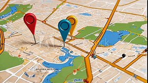 A colorful map with location markers indicating points of interest. Stock Video