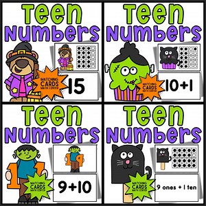 1st Grade Halloween Math Center Bundle – Teen Numbers Matching Cards