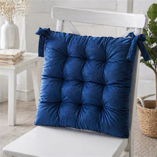 Velvet Navy Blue Dining Chair Cushion, Tufted Trapezoid Seat Pad, Housewarming Gift - Etsy