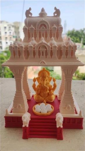 Ganesh temple Idol with golden Ganesh and Modak, with inbuilt LED light powered from USB typeC cable