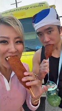 Korean corn dog cheese pull challenge #rainaiscrazy