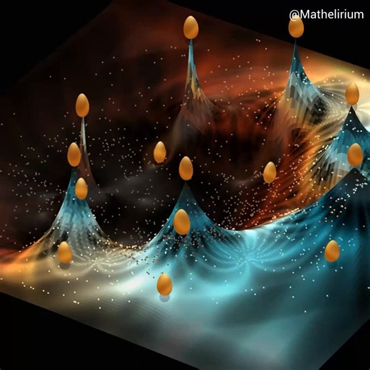 Lanterns on the Logarithmic SeaZeros and poles of a complex rational function R(z,t) drift across a 3D landscape carved from the logarithmic potential U(z,t)=log|R(z,t)|. Every ridge, valley, and glowing thread comes from the moving R(z,t), while the particles follow the tangent field of its level curves. The golden lantern ovals mark the singularities directly. So, the whole scene becomes a living map of where the function vanishes, where it blows up, and how the surrounding geometry bends in r