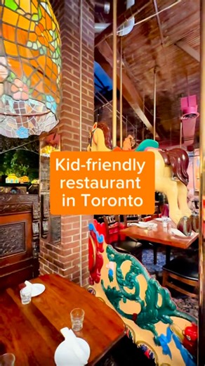 Rasha | Torontoning · The best things to do with kids on Instagram: "@oldspaghettifactoryto is part of a national Canadian chain of 15 restaurants. The Toronto location has been around for 55 years. It’s filled with stained glass & vintage artifacts imported from around the world. It offers special prices & a menu for children ages 10 & under. Based on their website, one pasta refill is included when dining in. My 4 year old was too stimulated to use the colouring sheets, she loved her meal and