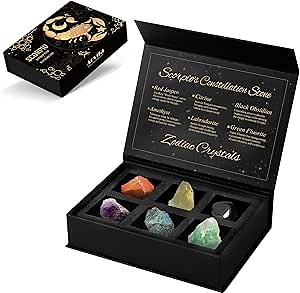 Scorpio Crystals Gift Set, Zodiac Signs Healing Crystals Birthstones with Horoscope Box Set Scorpio Astrology Crystals Healing Stones Gifts