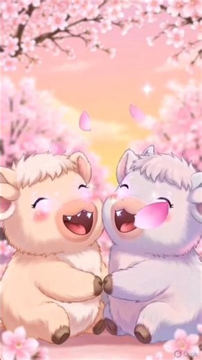 🌸 Cute Chibi Baby Cows in Love 🐮💕 Cherry Blossom ASMR Vibes