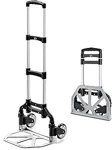 Folding Hand Truck, Dolly Cart with Wheels Foldable, Lightweight Aluminum Luggage Cart Portable Collapsible Trolly for Utility Cart, Hand Trucks for Moving Travel Shopping Airport Office
