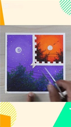 Easy_Beautiful_Drawing_for_Beginner_Two_in_one_Day_and_Night_Scene||Art With AK‪@ArtArena‬ #shorts