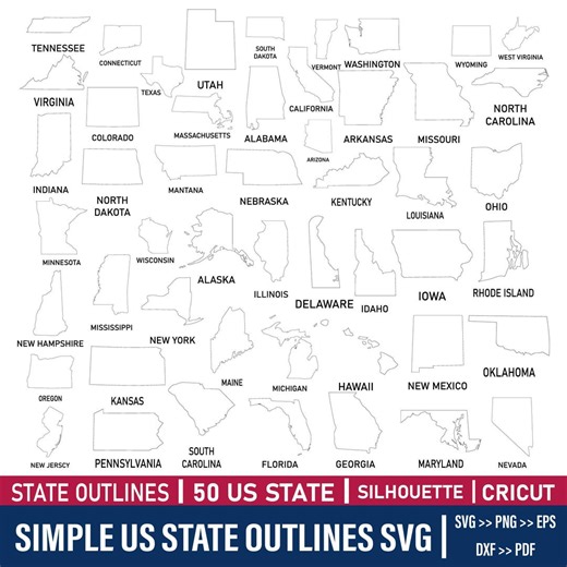 Simple US State Outlines Svg, United States of America Map, USA Map for Cricut, United States Svg, United States Svg, States Laser Vector - Etsy