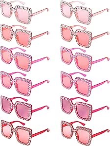 12 Pack Rhinestone Sunglasses for Women, Oversized Retro Square Disco Sunglasses Bulk