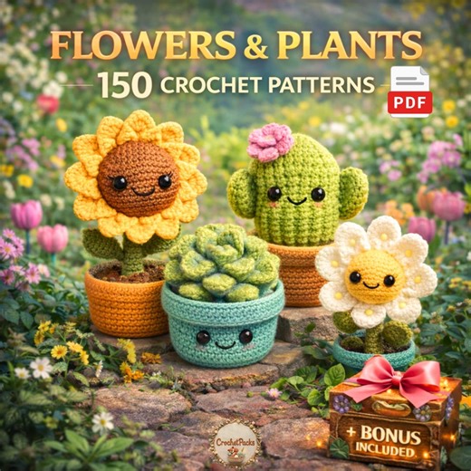 Crochet Flower & Plant Patterns – 150 Floral Designs PDF | Easy Flowers and Leaves | Instant Download - Etsy