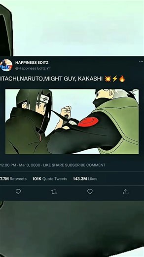 💥⚡ITACHI KAKASHI NARUTO MIGHT GUY 💥⚡#happinessyt #itachi #kakashi #naruto #mightguy #happiness .