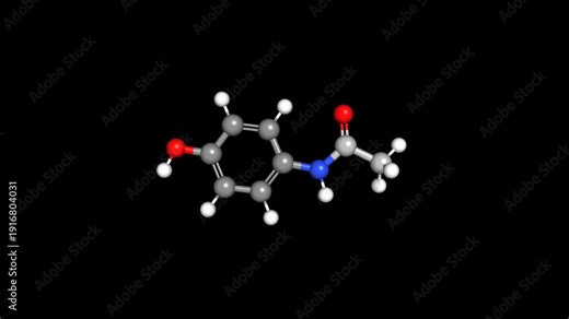 Paracetamol Acetaminophen Pain Molecule Chemical Structure Rotating Loop