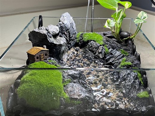 River and Waterfall Fountain With Log Cabin - Etsy