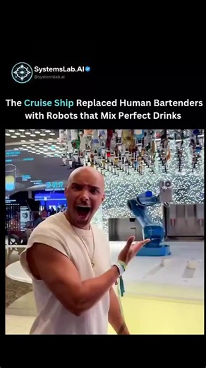AI Tools | Business | Productivity on Instagram: "The Cruise Ship That Replaced Human Bartenders With Robots On some modern cruise ships, passengers are now being served by robotic bartenders instead of human staff. These robots aren’t static drink dispensers. They are AI-driven machines that take orders, mix cocktails to precise recipes, pour drinks without spills, and personalize drinks based on preferences — all while interacting with customers through screens, voice recognition, or touch-fre