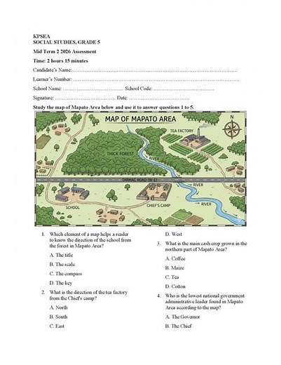 Grade 5 Social Studies Mid Term 2 2026 Exam