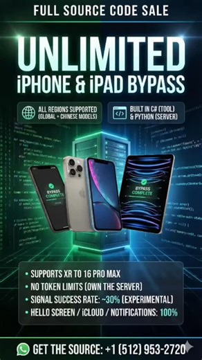 Robert M. Taylor on Instagram: "🚀 OWN THE SOURCE: UNLIMITED iPHONE BYPASS SERVER (XR to 16 PRO MAX) Stop paying per device. Stop renting other people's servers. Start your own unlocking empire today. We are offering the FULL SOURCE CODE for the world's most advanced iCloud Bypass tool. This is not a license key—this is the actual software blueprint. By purchasing this, you become the developer. You control the pricing, you control the users, and you keep 100% of the profit. 📦 WHAT YOU GET (THE