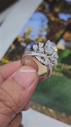 Floral Bloom Diamond Cluster Ring with Leaf Motif in White Gold