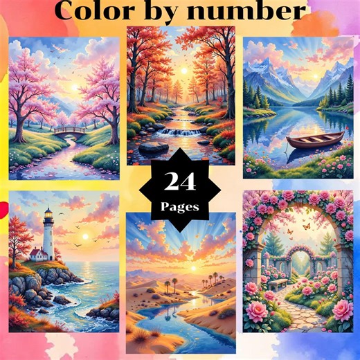 Color by Number, 24 Pages and Colors, for Adults, Printable, 8.5 X 11 Inches, PNG & SVG File, Digital, Instant Download, Paint by Numbers - Etsy Australia
