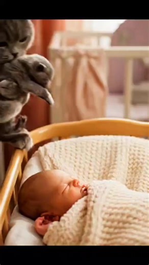 43K views · 1.2K reactions | “Loyal Grey Cat Brings Her Kitten to Sleep Beside the Baby — Pure Love ❤️ #cat” | Shafiqul Islam | Facebook