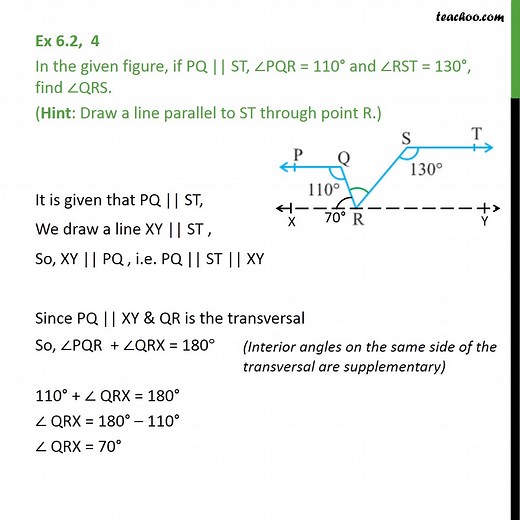 Ex 6.2, 3 - In figure, if PQ || ST, ∠PQR = 110° & ∠RST = 130°