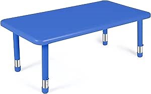 Ripeng 24" W x 47" L Rectangular Plastic Height Adjustable Activity Table with Large Dry Erase Table Top for Classrooms Toddler Furniture for Daycare, Daycare, Homes, Cornflower, etc (Blue,1 Pcs)