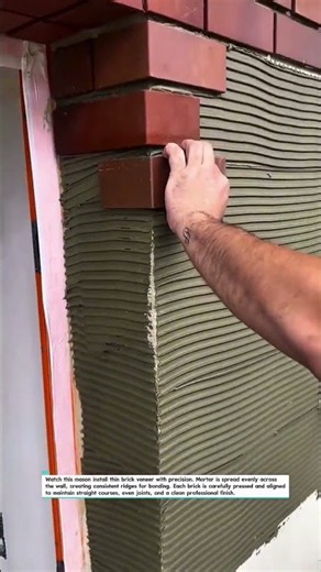 Installing Thin Brick Veneer With Perfect Mortar Lines #Bricklaying #Masonry #ConstructionUSA