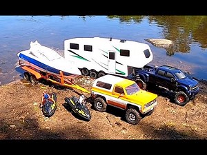 Rc boat launch & FAIL!!! PRINCESS RC BOAT,SEADOO AND RC CAMPER TRAILER ADVENTURE.