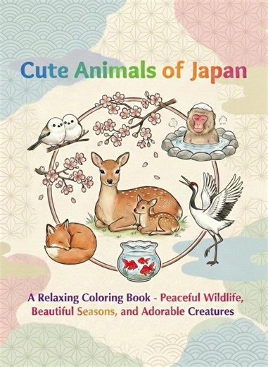 Cute Japanese Animal Coloring Pages for Adults | Printable Coloring Book | Instant Download - Etsy