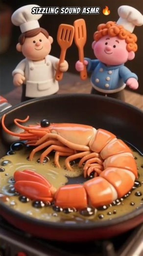Tiny Clay Chefs Fry Giant Shrimp 🦐 | Stop Motion Cooking ASMR #youtubeshorts #viralvideo #trending