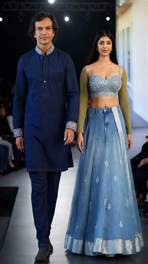 Royal Blue Denim Fashion | Bollywood Indian Runway Couple | 4K Short