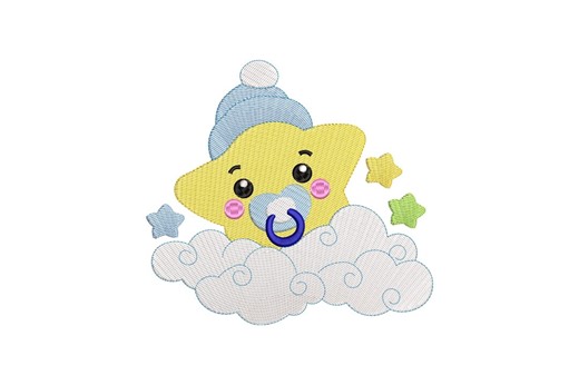 Star With Cloud Machine Embroidery Design, Star With Cloud Embroidery Designs, 5 Sizes, Instant Download - Etsy