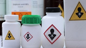 carcinogens symbol on bottle chemical ,warning symbol, chemical in laboratory and industry