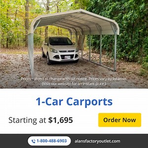 50K views · 63 reactions | How Much Does a Carport Cost?  A metal carport can cost anywhere from $1,295 to $4,995, depending on size and style! Prices apply in multiple states, but act fast—rates can change!  Find the perfect carport at the best price today:https://alansfo.com/3QYC28j #CarportCost #AffordableCarports #MetalCarports | Alan's Factory Outlet | Facebook