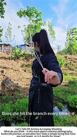 Black Ancient Dress & DIY String Bow – Aiming at a Branch 🏹🌿