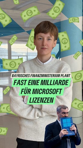 Fast eine Milliarde Euro Steuergeld für Microsoft-Lizenzen? 😯 Das plant das das Bayerische Finanzministerium. 🫠 Das ist keine gute Idee, denn: 💸 Das Geld geht an einen US-Konzern, statt bayerische IT-Firmen zu stärken oder eigene Lösungen aufzubauen. 🚫 Es gab keine offene Ausschreibung. Kein Wettbewerb. Andere Lösungen wurden gar nicht erst geprüft. ⚠️ Abhängigkeit von Microsoft ist ein Risiko: für Datenschutz, für Sicherheit und für unsere digitale Zukunft. Eine Milliarde Euro könnte eigene